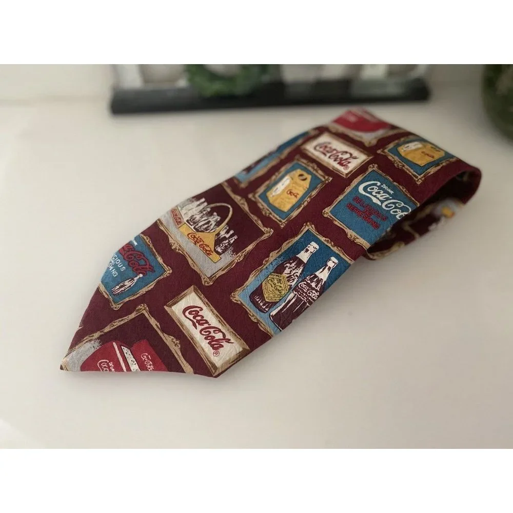 Coca Cola Men’s 100% SILK Tie Made in USA Retro W Old Bottles And Cases 4
